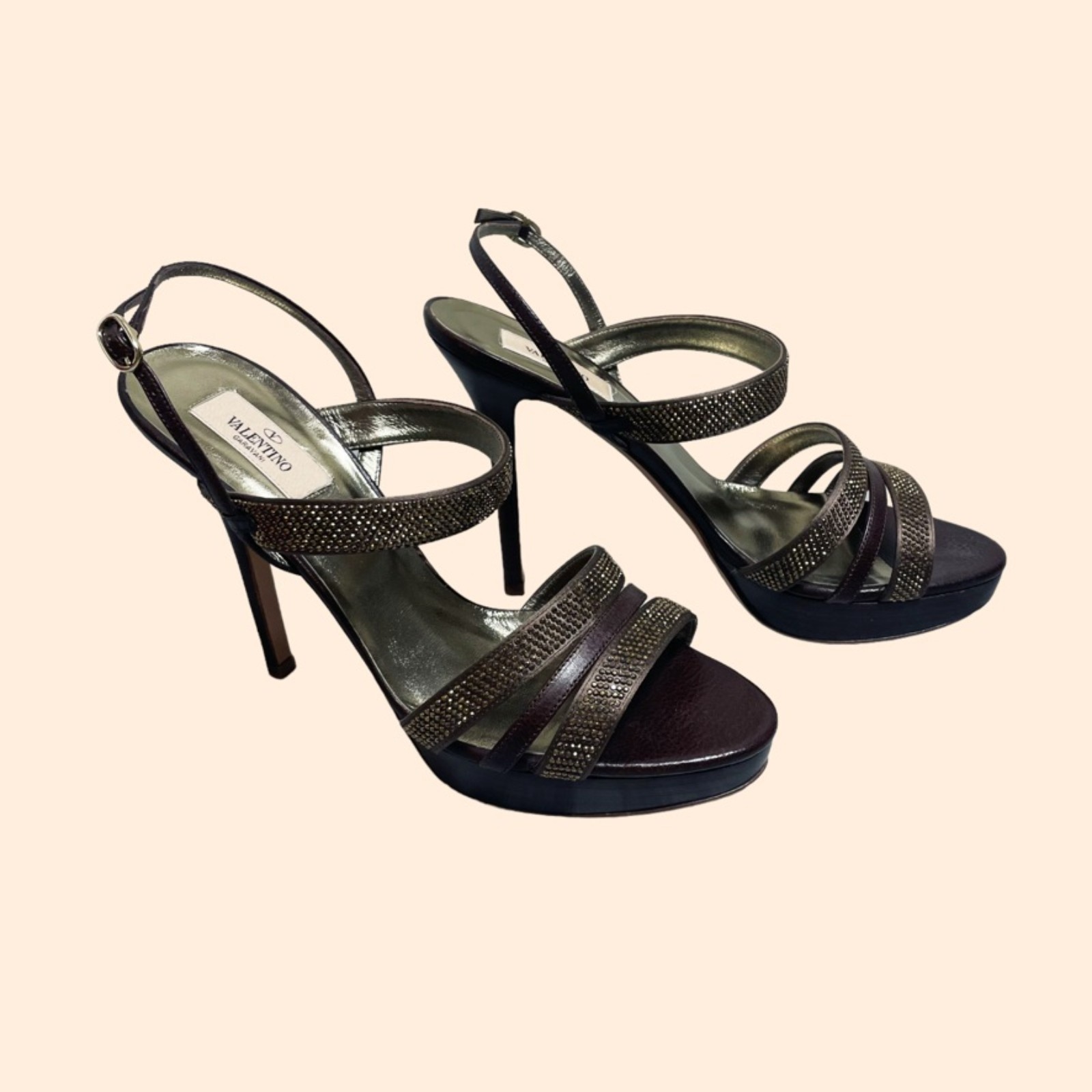Nwt Valentino Brown Crystal Platform Heels